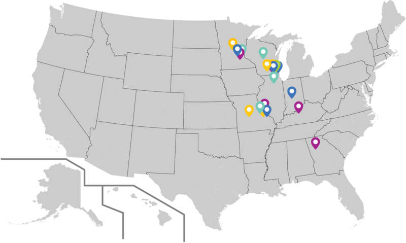 a map of the states that i4PL has worked in: MN, WI, IL, IN, MO, KY